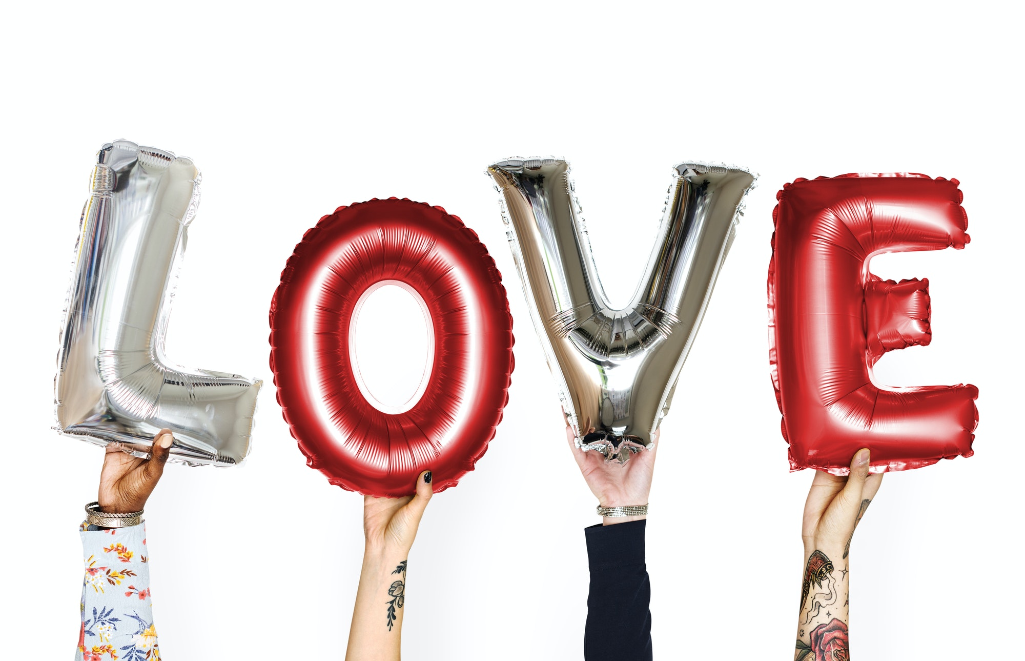 DIversity hands holding love balloon